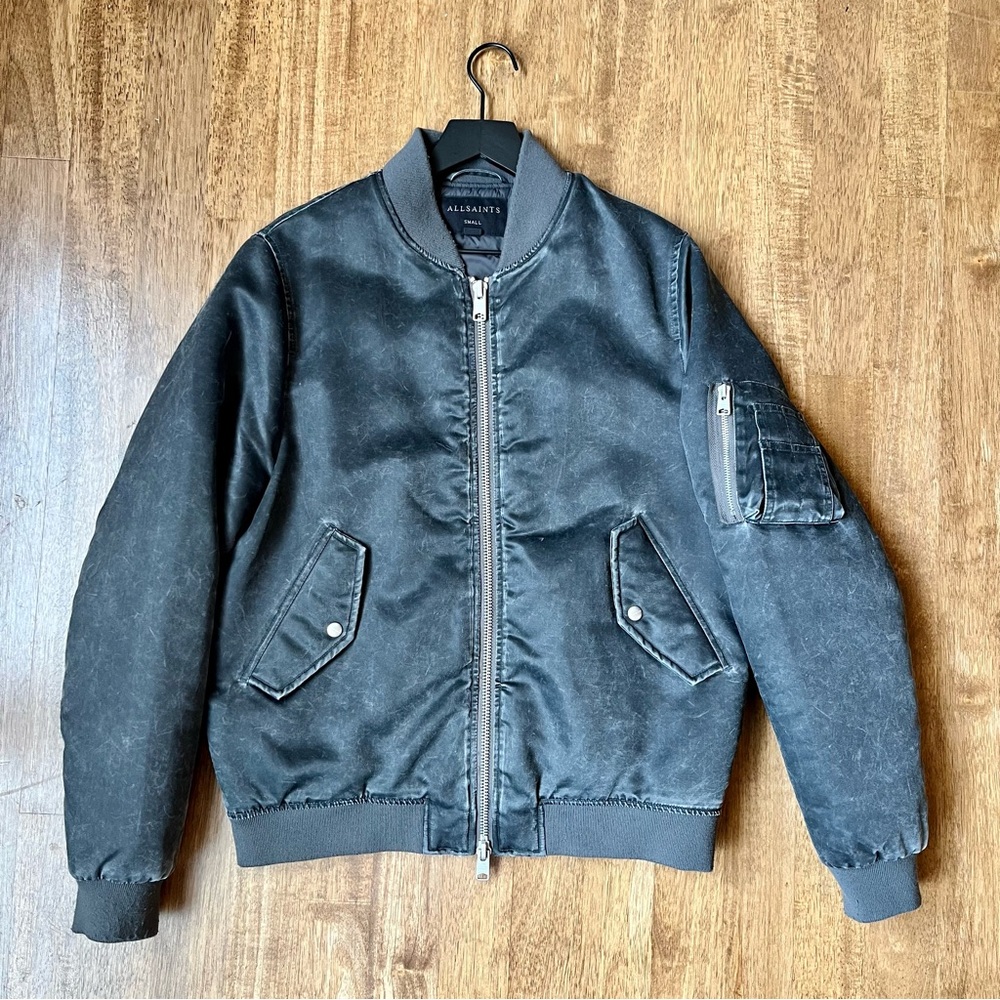 Allsaints Sirius Bomber Jacket in Washed Black